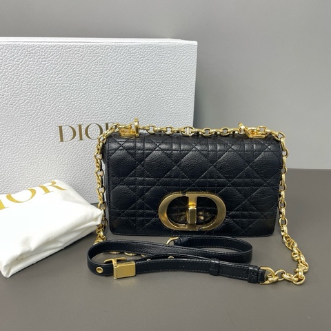 Dior/迪奥 Caro 黑金链条包 经典藤格纹 黑色小牛皮 金色CD锁扣 容量实用 轻便好搭 链条肩带可调节