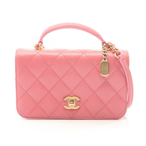 香奈兒 (CHANEL) 絎縫鏈條斜背包 AS4284 粉紅色皮革 金色五金 二手