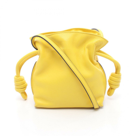 LOEWE Flamenco Clutch Mini 黃色單肩包 261842 皮革 黃色 二手 女士