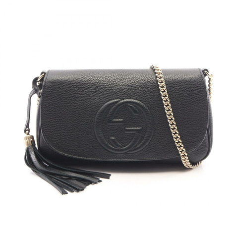 GUCCI Soho 互扣式 G 鏈條斜背包單肩包 536224 黑色皮革 二手