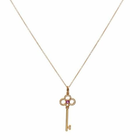 TIFFANY&CO 18K玫瑰金TiffanyKeys皇冠鑰匙項鏈鑲鑽紅寶石
