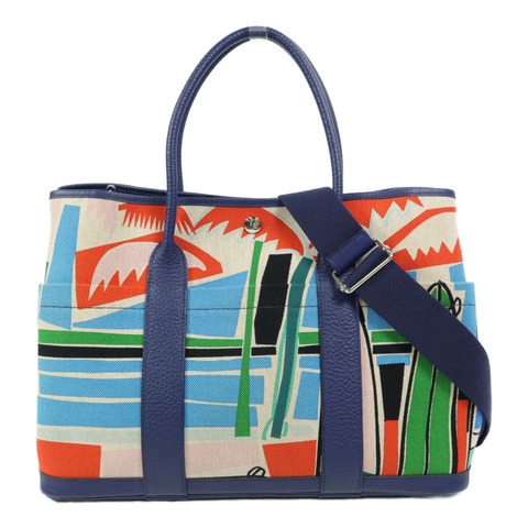 HERMES Canvas/Negonda皮革Garden Party PM Pocket手挽肩背兩用袋Multi Color