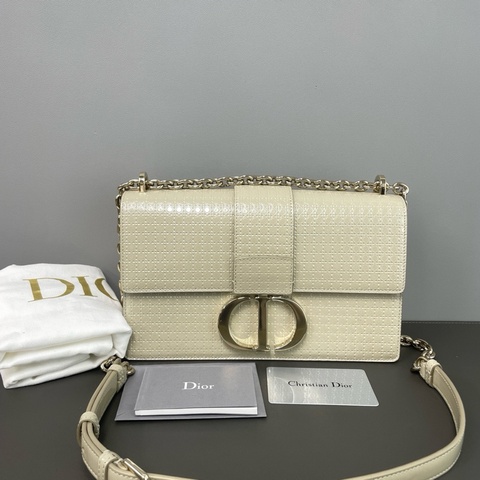 迪奧 Dior  蒙田Montaigne30 藤格紋銀色限量款亮面牛皮鏈條包 單肩斜挎