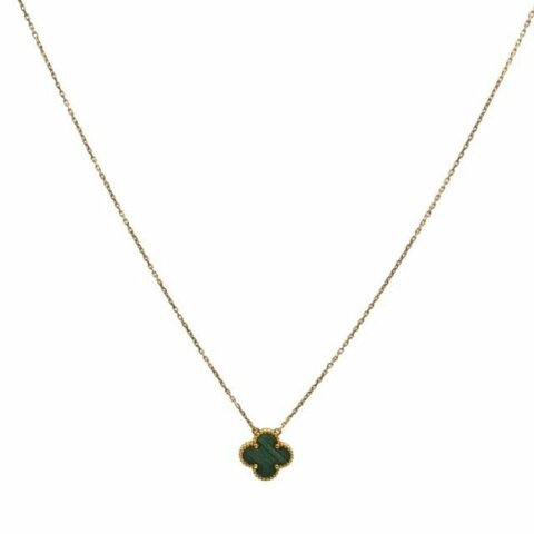 VAN CLEEF&ARPELS VintageAlhambra中號單花項鏈新扣18K黃金/孔雀石