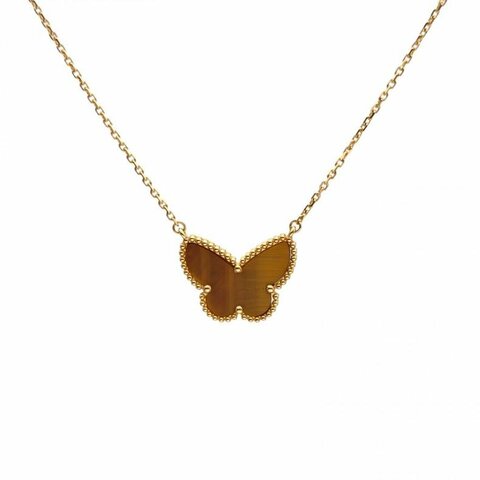 VAN CLEEF&ARPELS LuckyAlhambra蝴蝶項鏈18K黃金/虎眼石項鏈