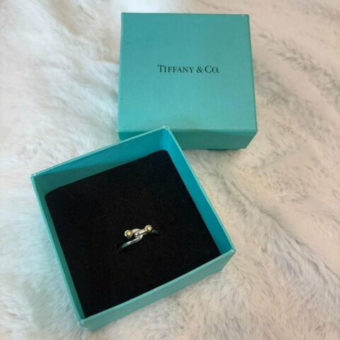 Tiffany&Co. 18K黃金珠扣925純銀線圈戒指