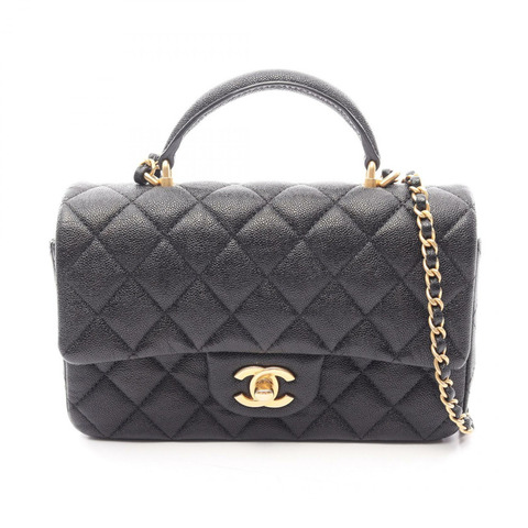 香奈兒 (CHANEL) 絎縫迷你翻蓋兩用肩背包 AS2431 黑色皮革金色五金