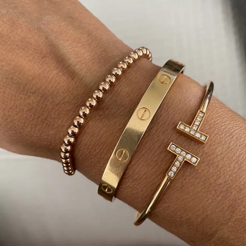 Tiffany T扣 圓珠手鍊 玫瑰金