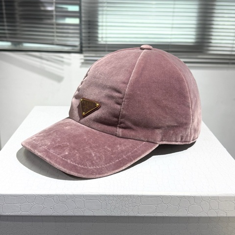 Prada 普拉達 絲絨棒球帽 鴨舌帽 粉色 金色三角標logo