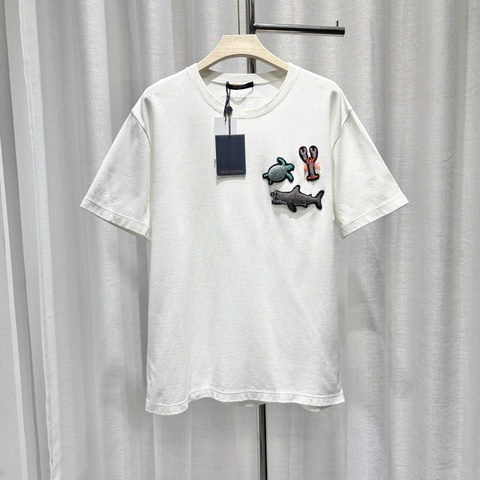 Louis Vuitton LV tee短袖 T恤 XL碼 白色暗紋logo 滿印 海鮮串珠設計