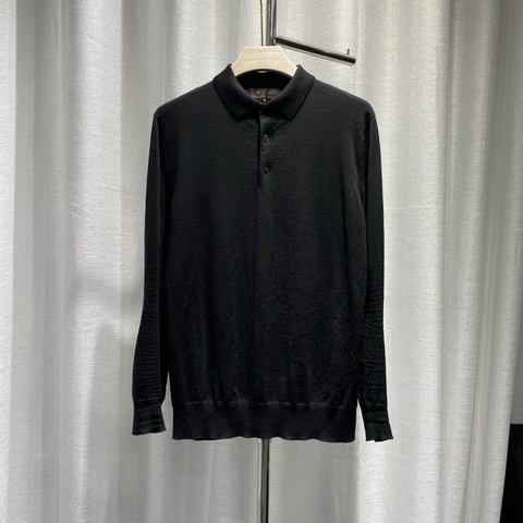 Loro Piana 諾悠翩雅 Polo衫 長袖翻領 綿羊毛面料 黑色
