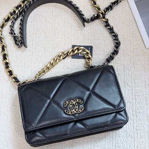 Chanel香奈兒19bag黑金woc 單肩包斜挎包 芯片款