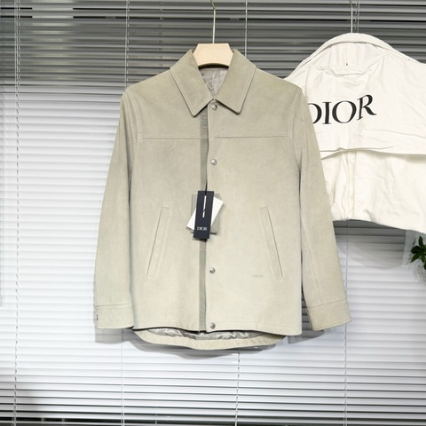 DIOR 迪奧 麂皮夾克外套 稀有款 內里老花滿印 織帶logo 牛皮革 灰色
