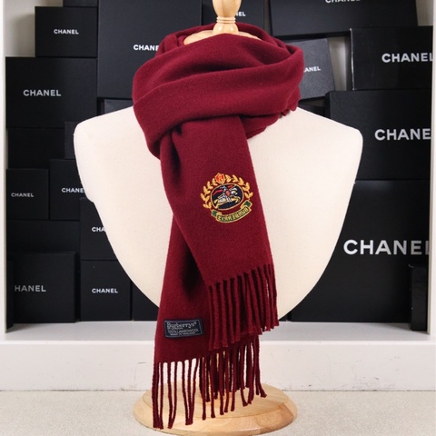 Burberry玫紫色徽章刺绣羊毛围巾