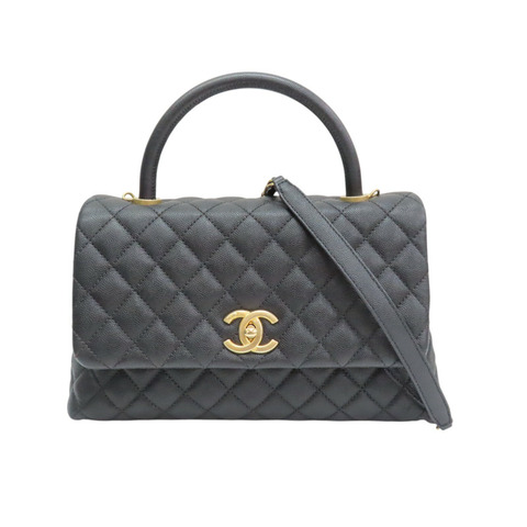 黑色 荔枝紋牛皮 Coco Handle Flap 鍊帶兩用包 金釦【CHANEL 香奈兒】 A92991