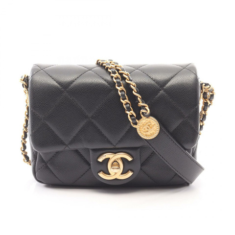 香奈兒 (CHANEL) 絎縫迷你翻蓋鏈肩背斜背包 AS3368 小牛皮 BK GHW