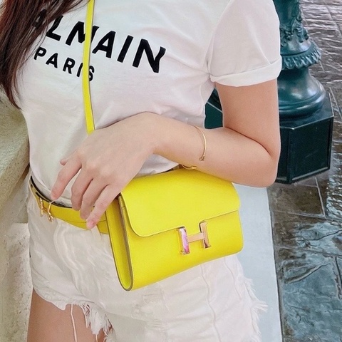 💎Hermes 愛馬仕 constance to go 康康 檸檬黃銀扣｜99新帶膜｜B刻