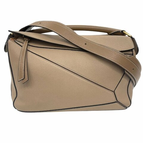 LOEWE 羅威 PUZZLE MEDIUM 中號拼圖包 皮革 沙色 金釦