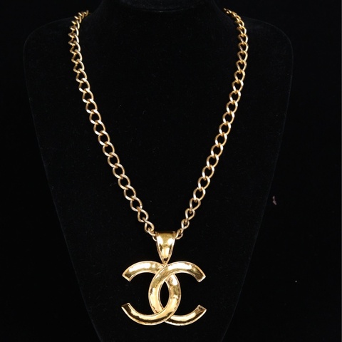 Chanel 素金大CC吊坠项链