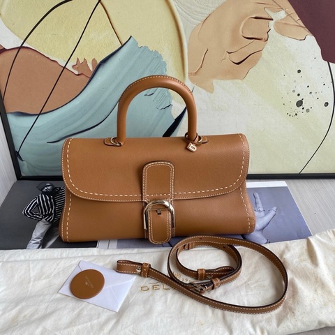 99新 Delvaux 德尔沃 焦糖色银扣 brilliant 横版外缝白线