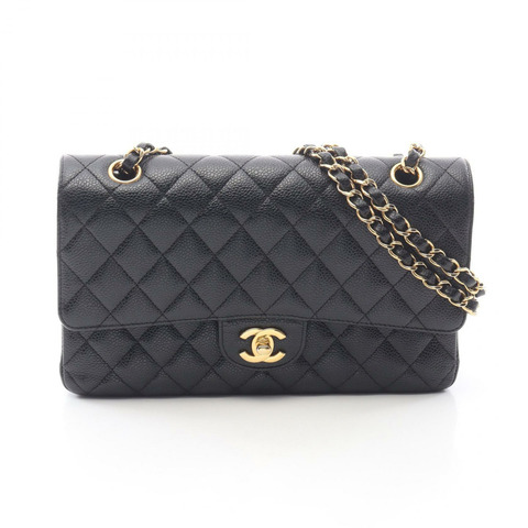 香奈兒 (CHANEL) Matelasse W 翻蓋鏈條單肩背包 A01112 小牛皮 BK 二手 GHW