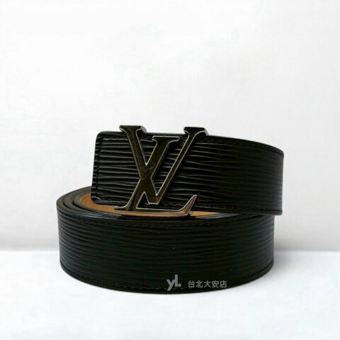 A13328-LV EPI黑色水波紋牛皮銀色LOGO皮帶M9604