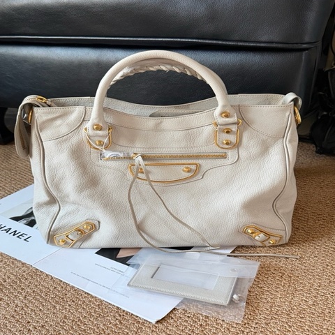 Balenciaga 巴黎世家機車包灰白中號底長33