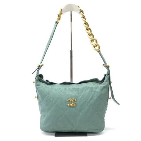 chanel 香奈兒 藍色 22C 早春系列 Hobo 嬉皮芯片款 單肩包 金扣