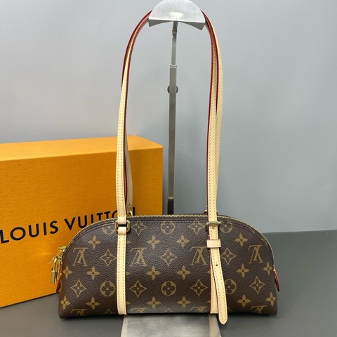 LV/路易威登Squire East West 老花貝殼包單肩包腋下包 棕色 芯片款