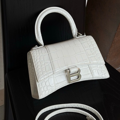 Balenciaga 巴黎世家 Xs 沙漏包手提包斜挎包 淺灰色 銀扣