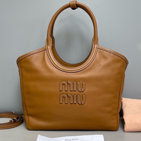 MiuMiu繆繆 焦糖色全皮 手提單肩包