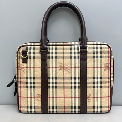 Burberry巴寶莉  格紋戰馬手提包公文包 缺肩帶