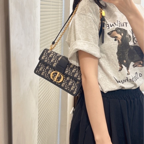 Dior/迪奥 蒙田30小号链条包 经典老花  蓝金CD扣