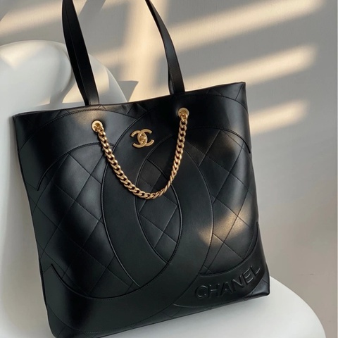 ✨Chanel 雙C黑金tote購物袋 超霸氣 晶片款🖤