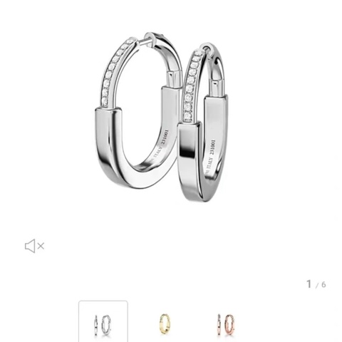 Tiffany蒂芙尼白金鑲鑽LOCK耳環U形鎖頭白金色