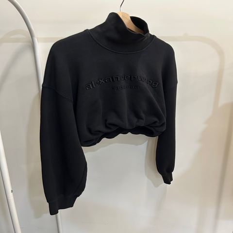 Alexander Wang 黑色 刺繡 logo 短版 上衣 S號