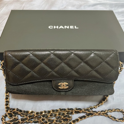 Chanel 香奈兒 晶片荔枝皮WOC  CF雙層鏈條包 斜背 肩背
