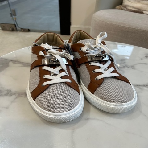 Hermes Kelly 帆布拼皮革 休閒鞋 40.5碼