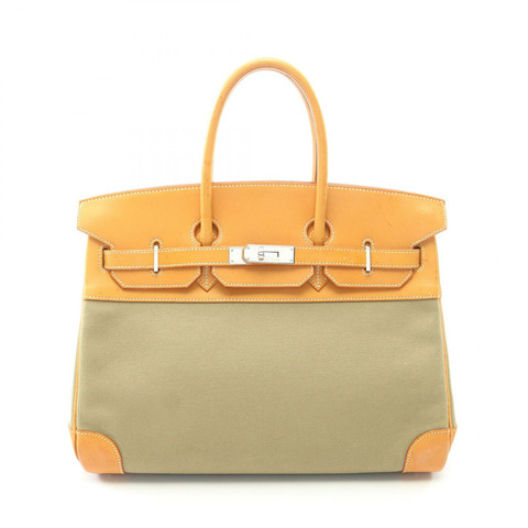 HERMES Birkin 35 手提包 K Toile Officier Barenia 皮革 卡其色 天然色 二手 SHW