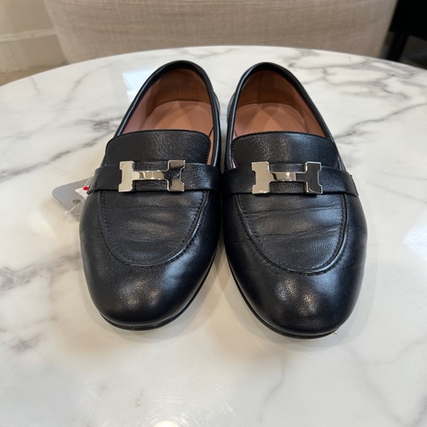 Hermes 牛皮 H扣 黑色 樂福鞋 38碼