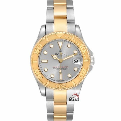 【大眾名錶】ROLEX 勞力士168623 Yacht-Master 中型款 遊艇名仕 黃K金錶圈 灰色面盤 錶徑35mm 自動上鍊 B1391