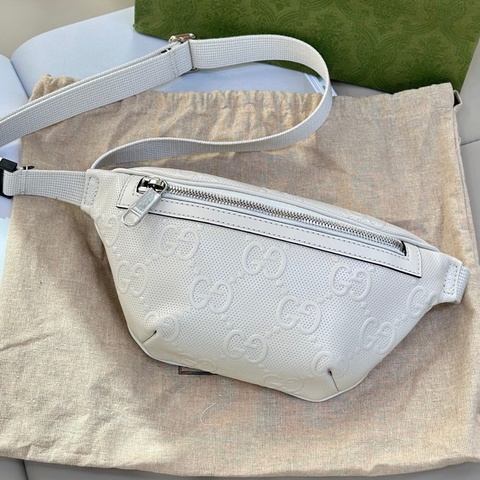 未使用 GUCCI 古馳 白色休閒全皮腰包 可單肩背挎亦可斜挎