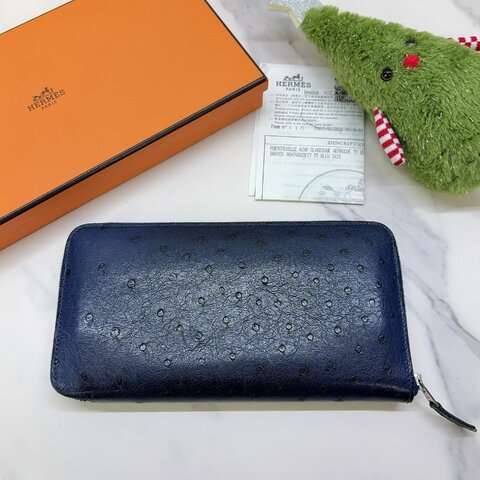 HERMES 鴕鳥皮拉鍊長夾