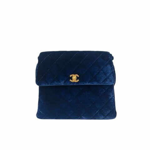 CHANEL 寶藍色絲絨雙C扣凱莉包