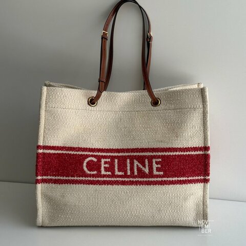 95新🆕 Celine 賽琳 沙灘托特包 米白拼紅字Logo