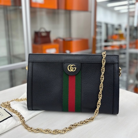 Gucci 古馳 黑金Ophidia信封夾子鏈條包