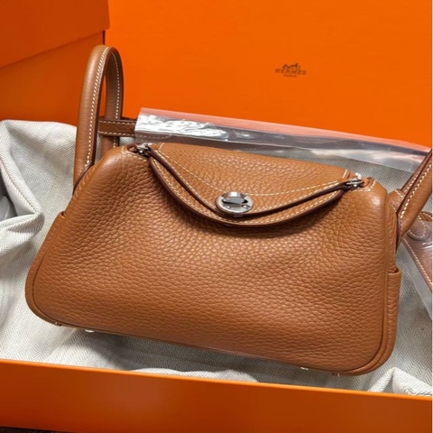 Hermès 愛馬仕mini Lindy金棕銀扣，K刻，tc皮 閒置未使用
