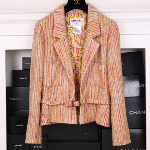 Chanel 01年混彩色羊毛木质扣腰带上衣外套