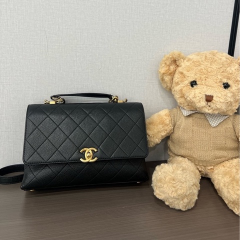 Chanel/香奈兒 Chic Affinity黑金荔枝皮鏈條包 27開有卡