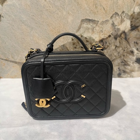 Chanel荔枝牛皮Vanity case 金釦空姐化妝箱